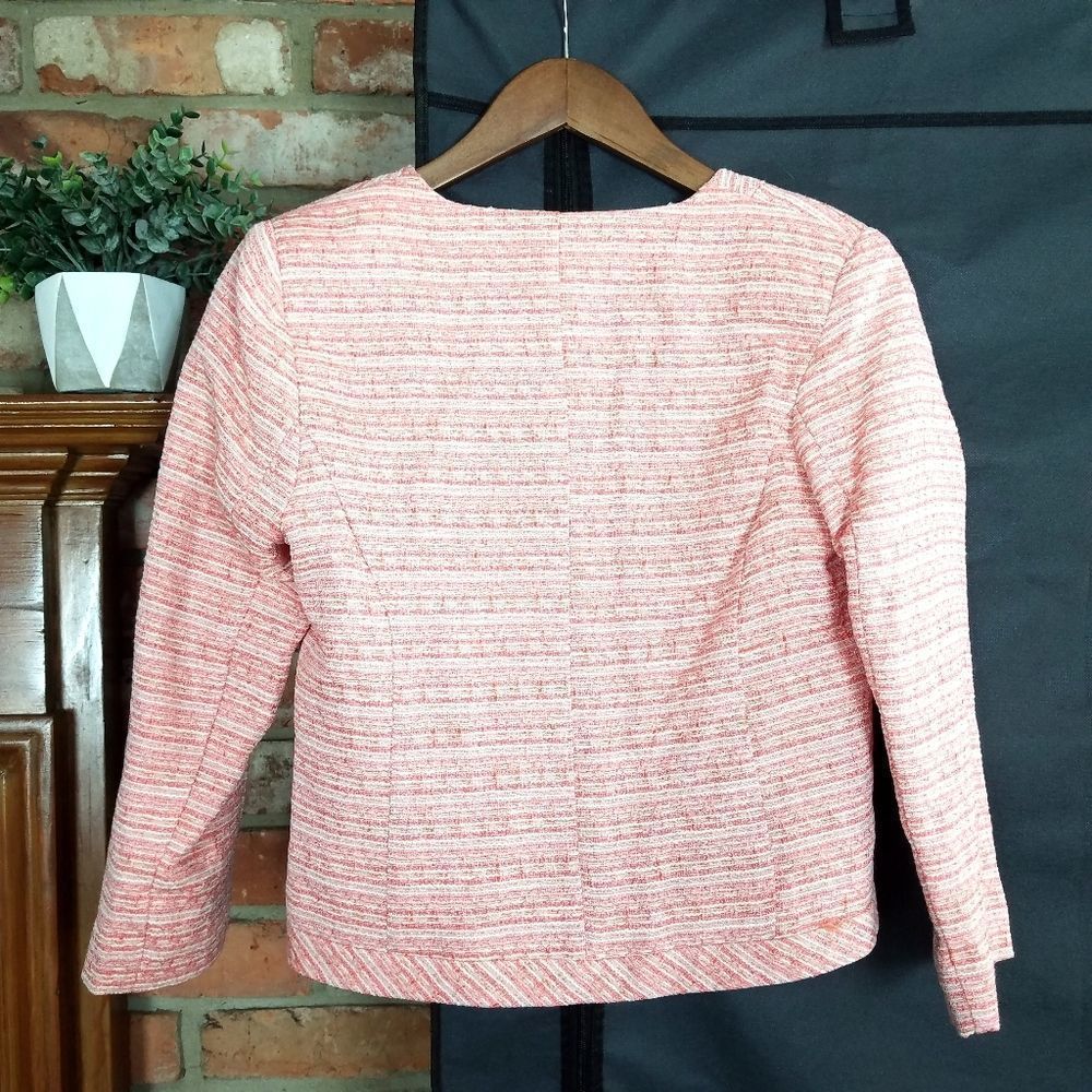 WD.NY Coral White Long Sleeve Tweed Open Front Jacket - Picture 5 of 8